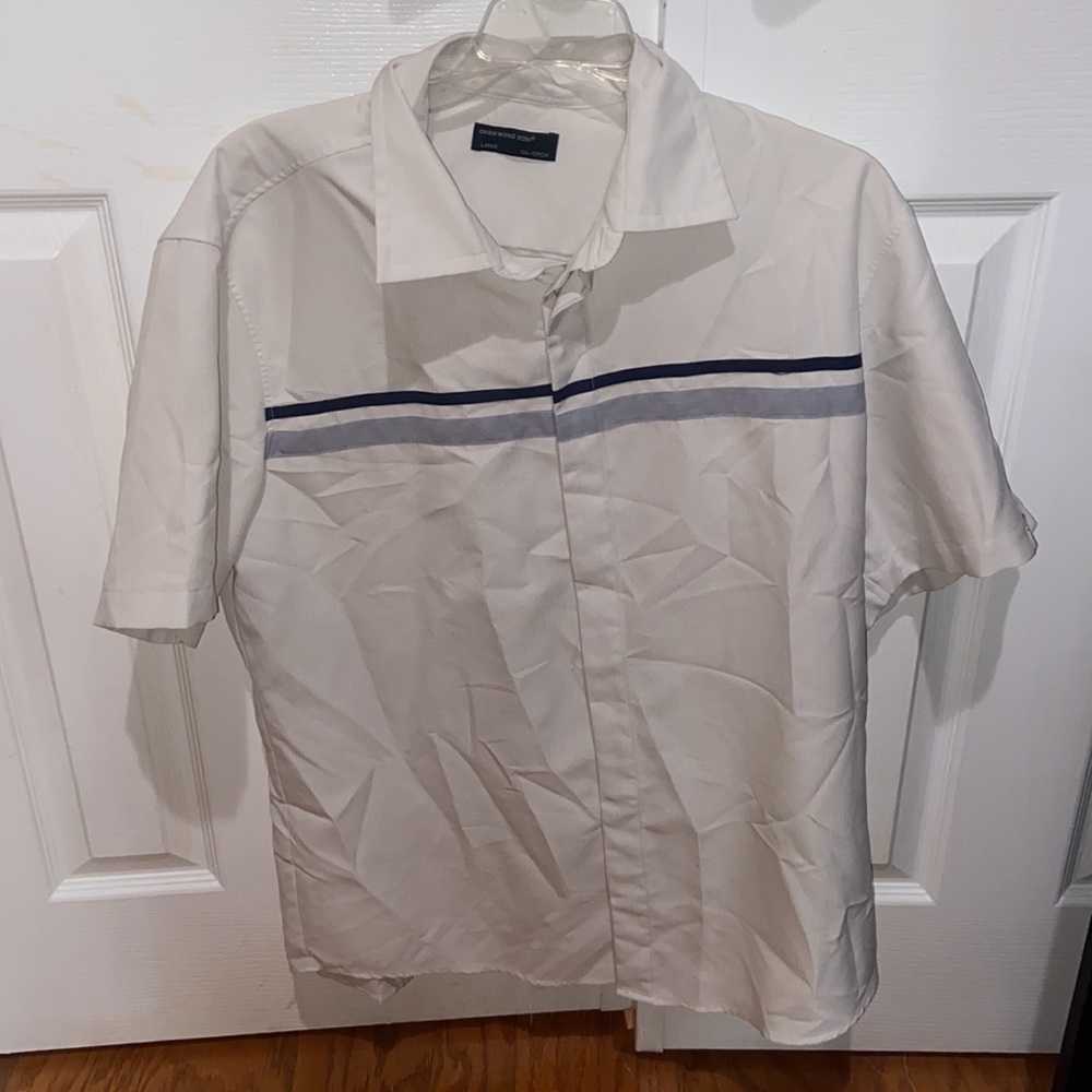 Cedarwood State Men’s White Stripe Casual Button Down Short-Sleeve Shirt L
